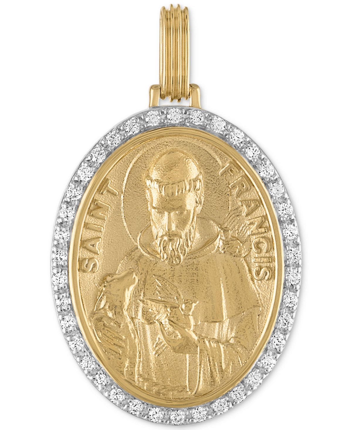 Esquire Men's Jewelry Cubic Zirconia Saint Francis Medallion Pendant In Sterling Silver & 14k Gold-plate, Created For Macy In Gold Over Silver