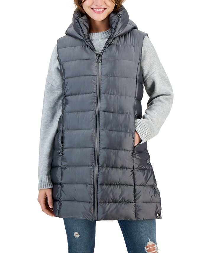Long puffer best sale vest with hood