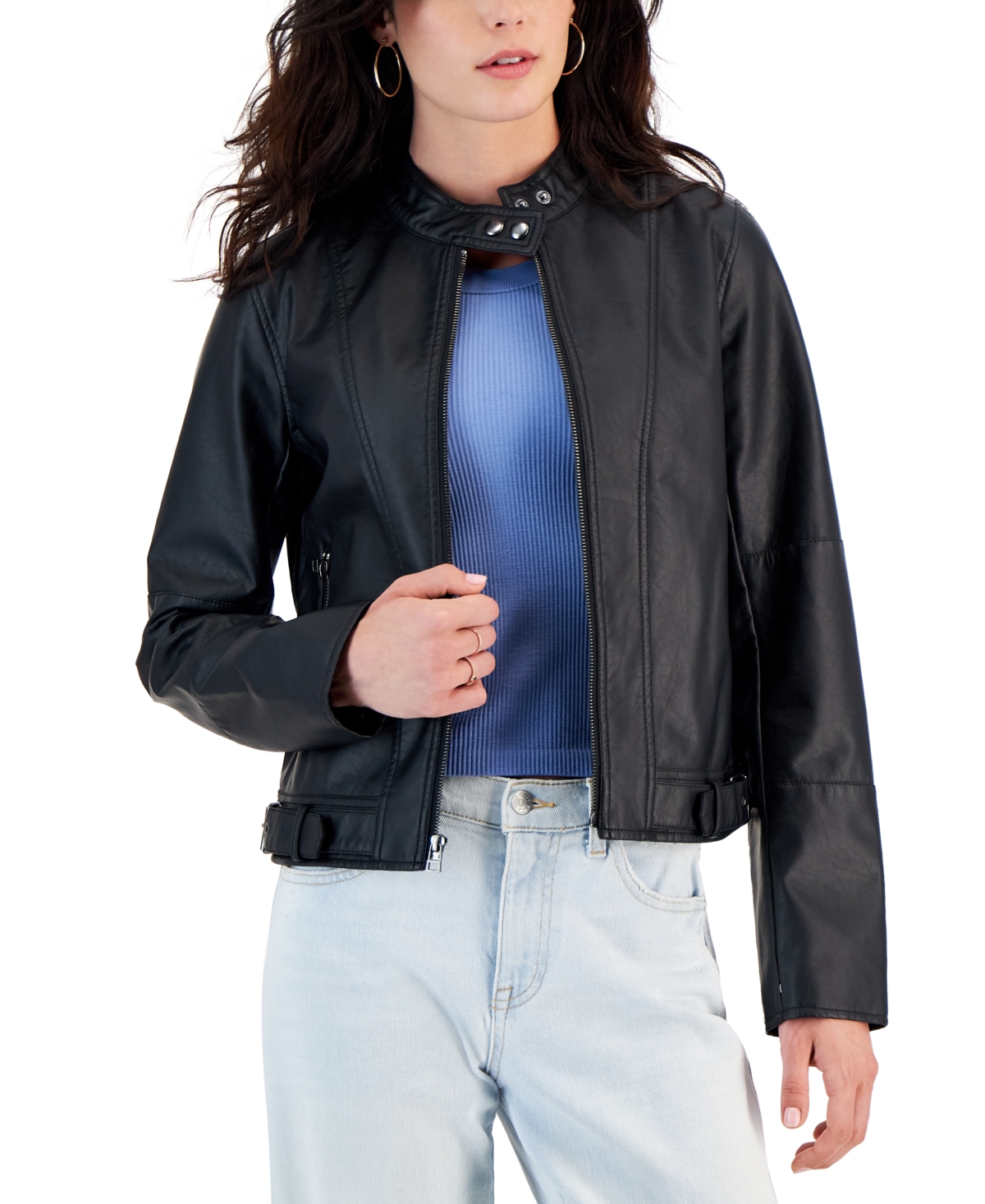 Maralyn & Me Juniors' Faux-Leather Long-Sleeve Moto Jacket