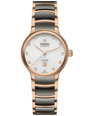Rado - Unisex Swiss Automatic Centrix Diamond (1/20 ct. t.w.) Gray High-Tech Ceramic & Rose Gold PVD Stainless Steel Bracelet Watch 31mm