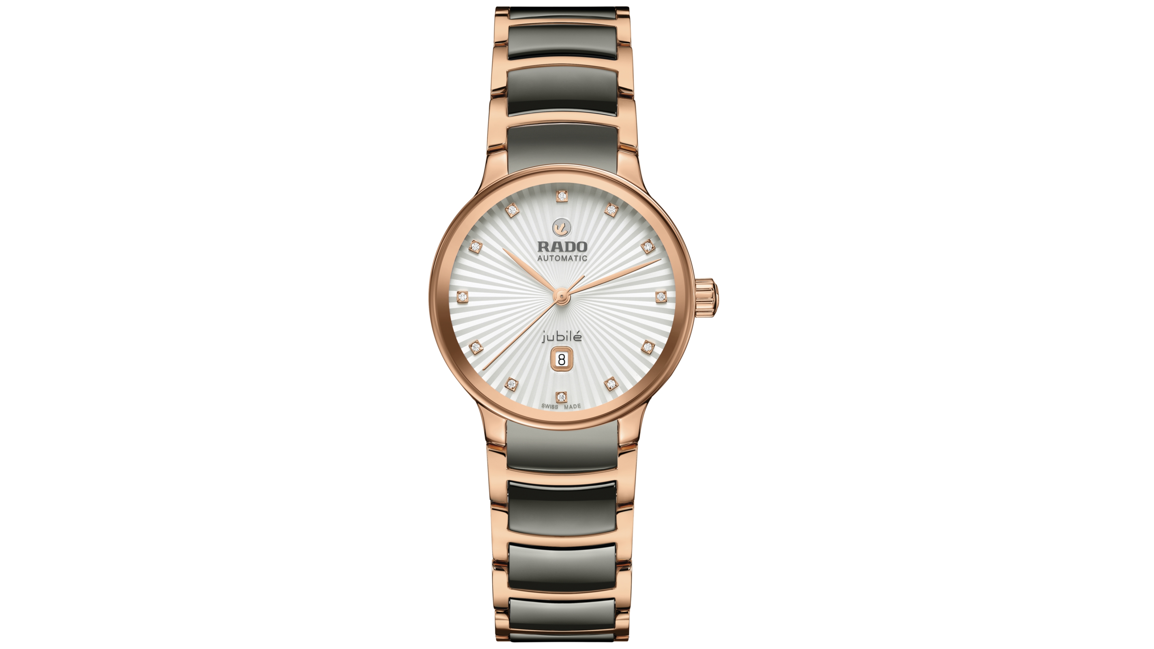 Rado Unisex Swiss Automatic Centrix Diamond (1/20 ct. t.w.) Gray High-Tech Ceramic & Rose Gold Pvd Stainless Steel Bracelet Watch 31mm