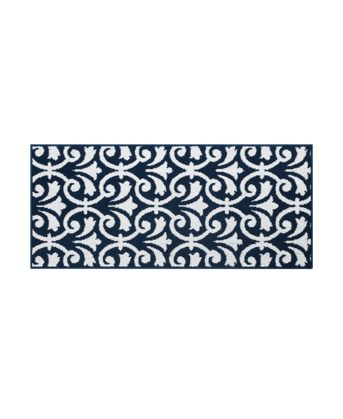 Jean Pierre Karb Floral Scroll Tufted- Machine Washable Runner Rug, 26" X 60" In Navy And White