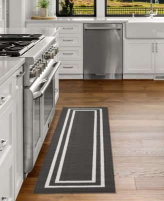 Jean Pierre Double Line Border Tufted - Machine Washable Runner Rug, 26" x 60"