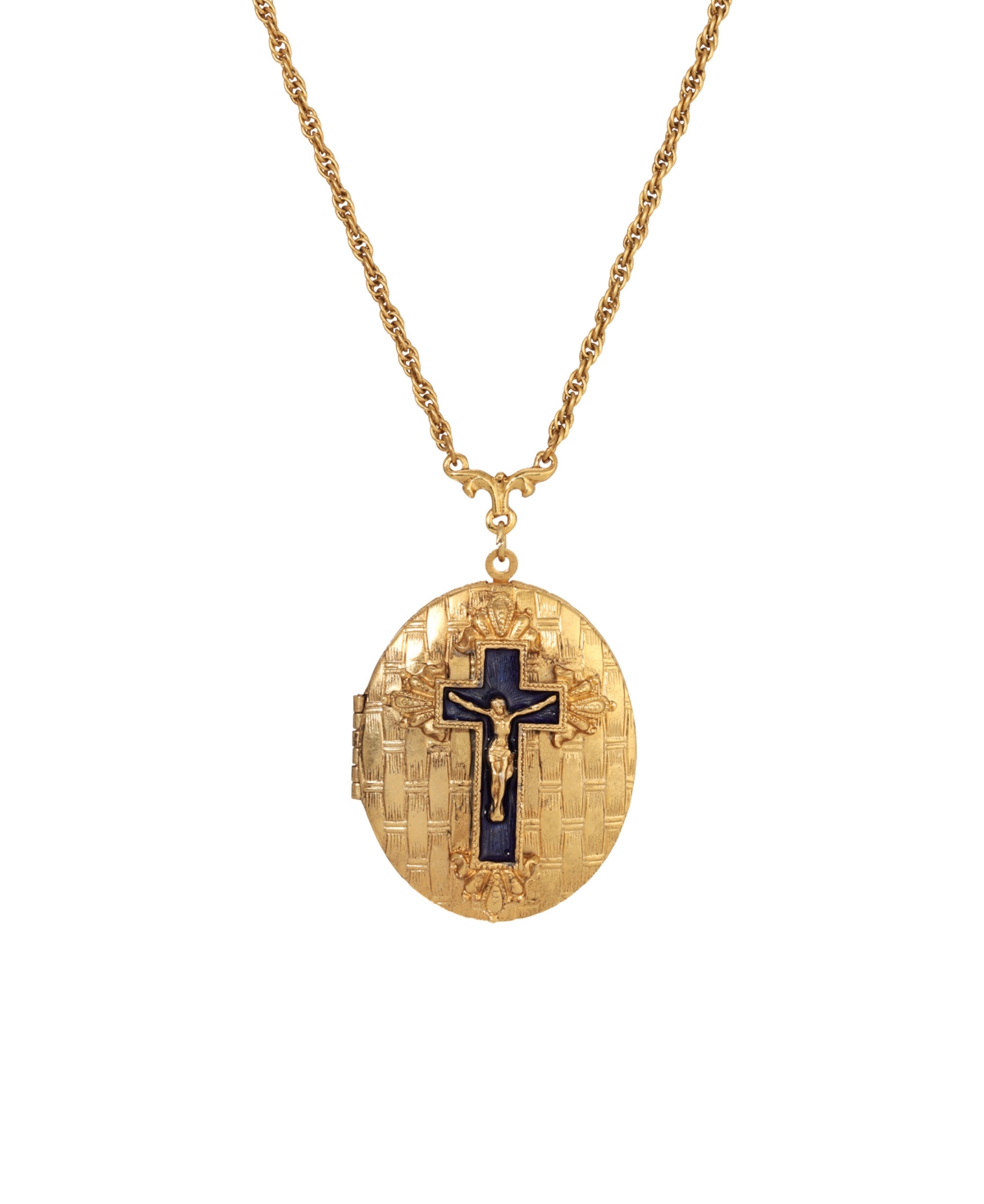 2028 Symbols Of Faith Enamel Crucifix Locket Necklace In Blue