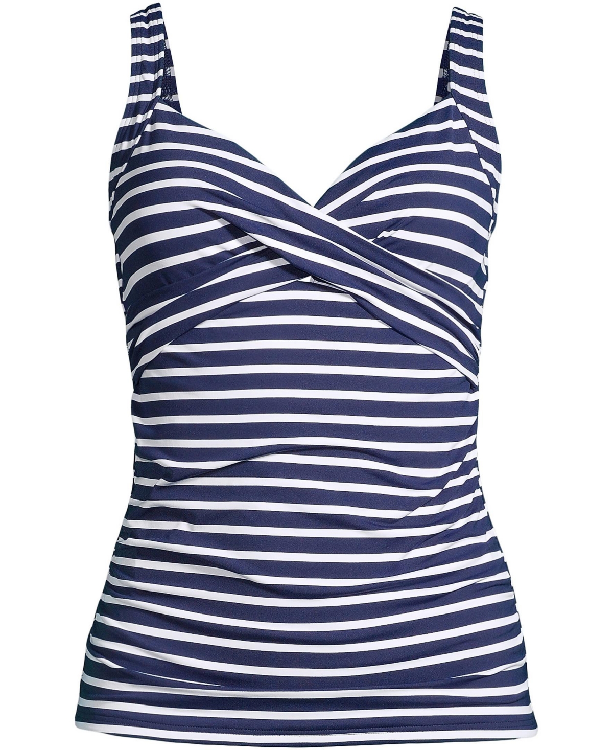 Lands' End Women's V-Neck Wrap Underwire Tankini Swimsuit Top -white media stripe