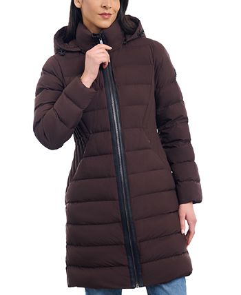 Women s Hooded Faux Leather Trim Puffer Coat