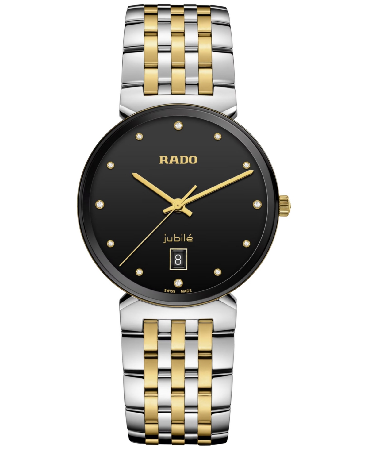Rado Women's Swiss Florence Classic Diamond (1/20 Ct. T.w.) Two-tone Stainless Steel Bracelet Watch 30mm In Silver Yellow Gold