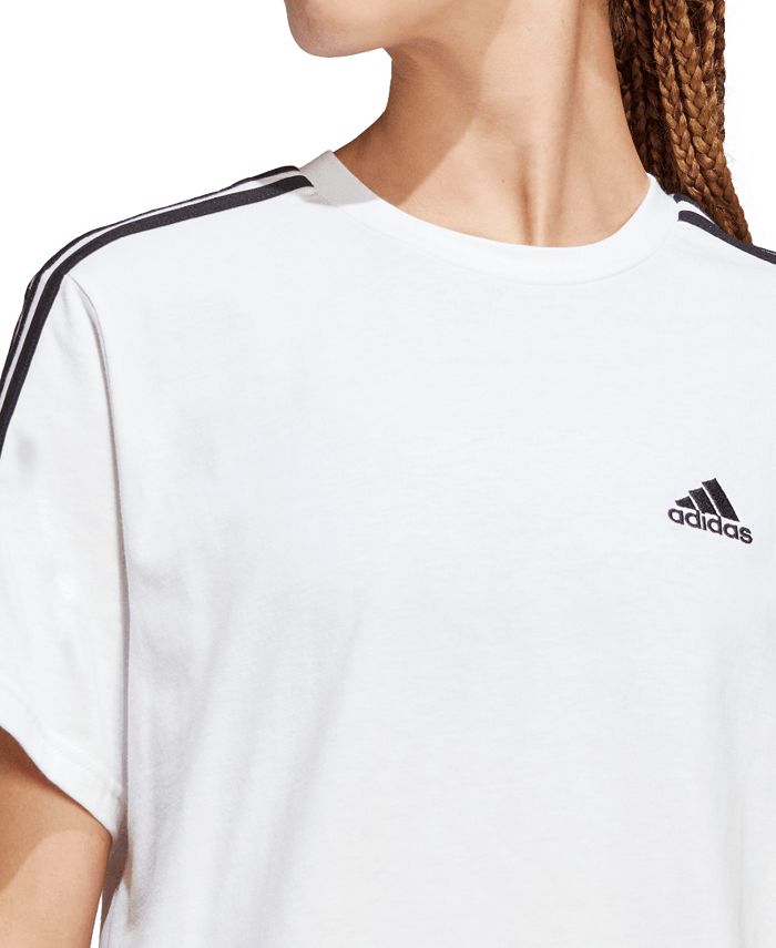 adidas Women's Essentials 3-Stripes Single Jersey Cotton Crop Top - Macy's