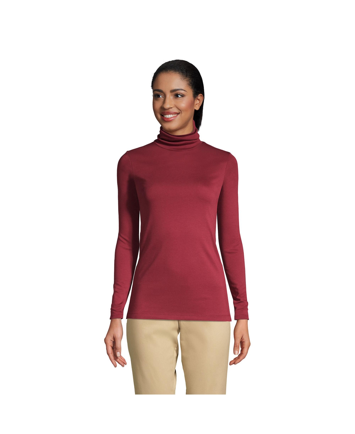 Women's long shop sleeve cotton turtleneck