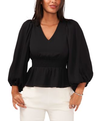 Sam Jess Petite Smocked Peplum-Hem Blouson-Sleeve Top Macy's