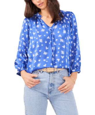 Sam & Jess - Petite Floral Split Neck Puff Sleeve Top
