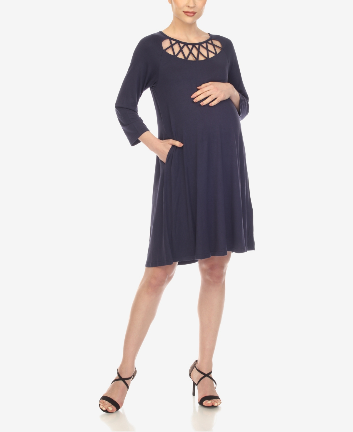 White Mark Women's Criss Cross Neckline Midi Dress In Navy