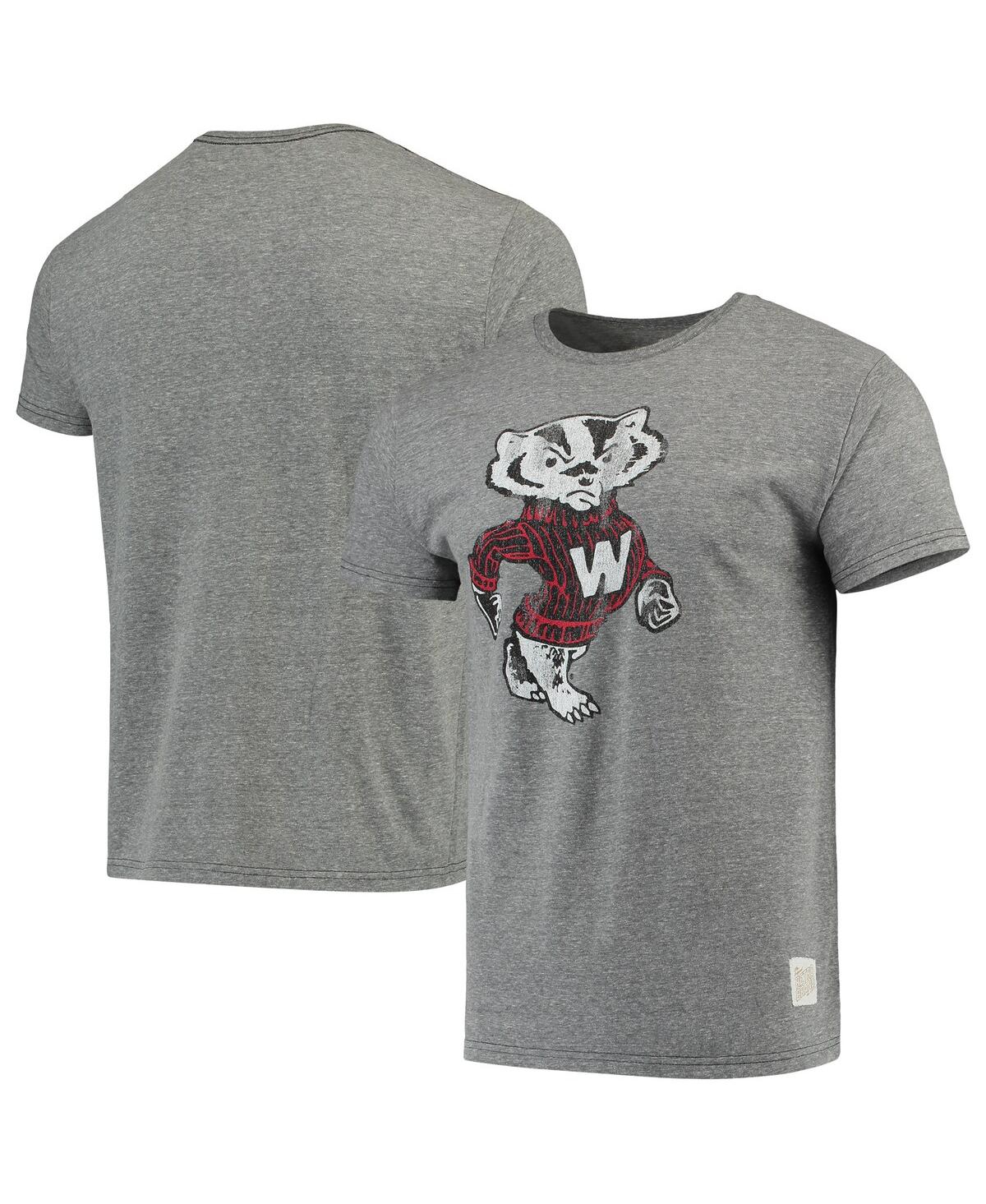 Men's Original Retro Brand Heathered Gray Wisconsin Badgers Vintage-Like Logo Tri-Blend T-shirt - Heathered Gray