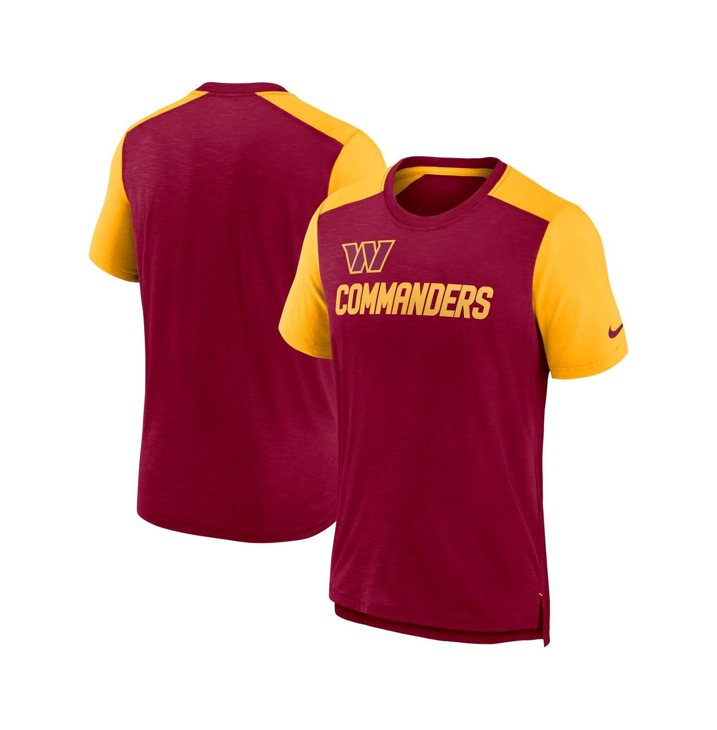 Мужская футболка Nike Heathered Burgundy, Heathered Gold Washington Commanders Color Block Team Name — фото 2
