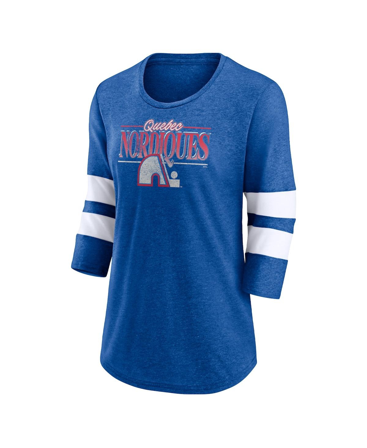 Fanatics Branded Heathered Royal/white Quebec Nordiques Full Shield 3/4-sleeve Tri-blend Raglan Scoo In Heathered Royal,white