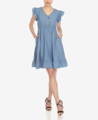 Women s Ruffle Sleeve Knee Length Dress