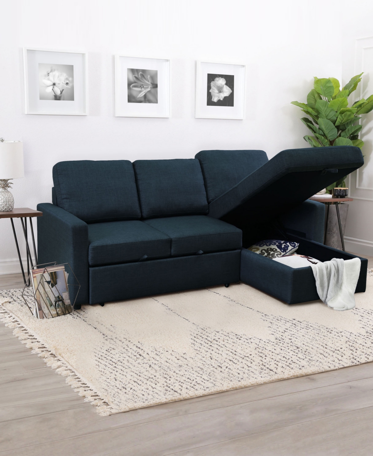 Newton 82" Fabric 2 Piece Sleeper Sofa Sectional with Storage