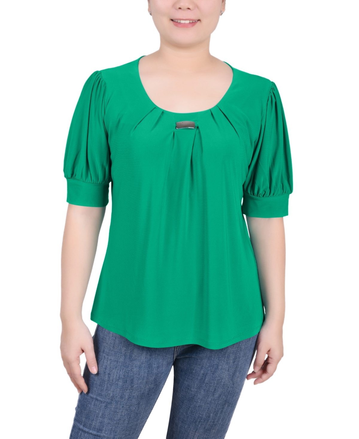 Ny Collection Petite Short Sleeve Balloon Sleeve Top In Simply Green
