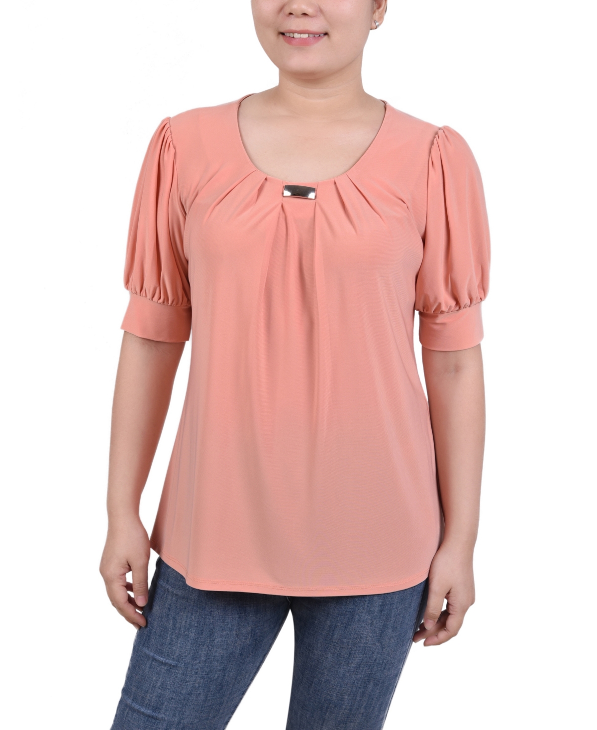 Ny Collection Petite Short Sleeve Balloon Sleeve Top In Canyon Sunset