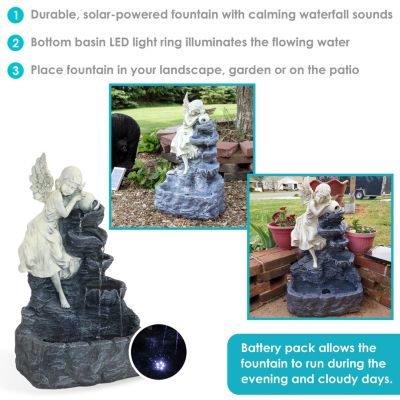 Outdoor Solar Powered Angel Falls Water Fountain with Battery Backup and Submersible Pump - 27"