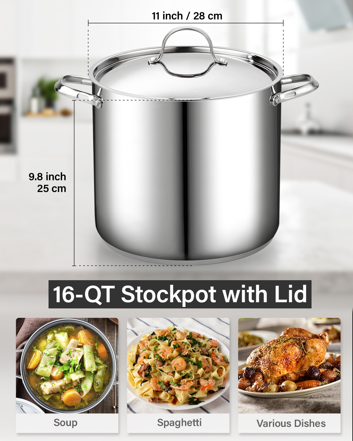 Cooks Standard 18/10Stockpot 16-Quart, Classic Deep Cooking Pot Canning Cookware withLid, Silver - Stainless steel