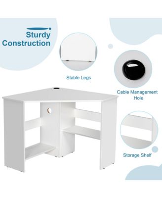 Corner Computer Desk Triangle Writing Workstation w/ Storage Shelf