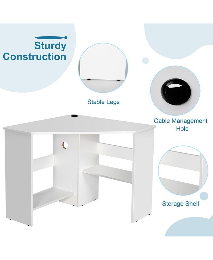Costway Corner Computer Desk Triangle Writing Workstation w/ Storage ...