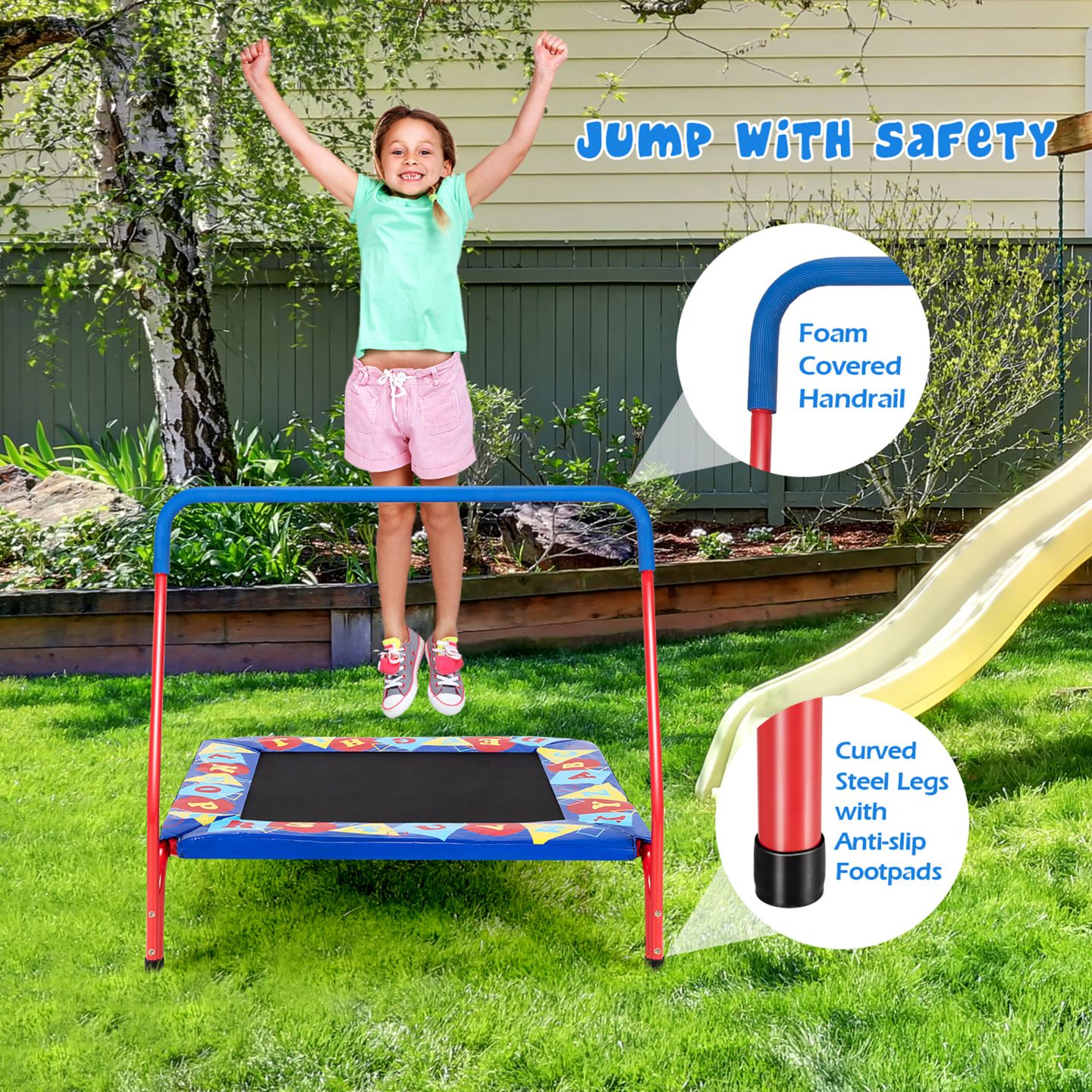 Детская игрушка Costway 36" Kids Square Trampoline Indoor Outdoor Rebounder, цвет: Синий — фото 2