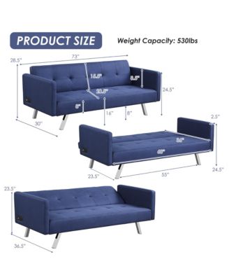 Convertible Futon Sofa Bed Folding Recliner USB Ports&Power Strip