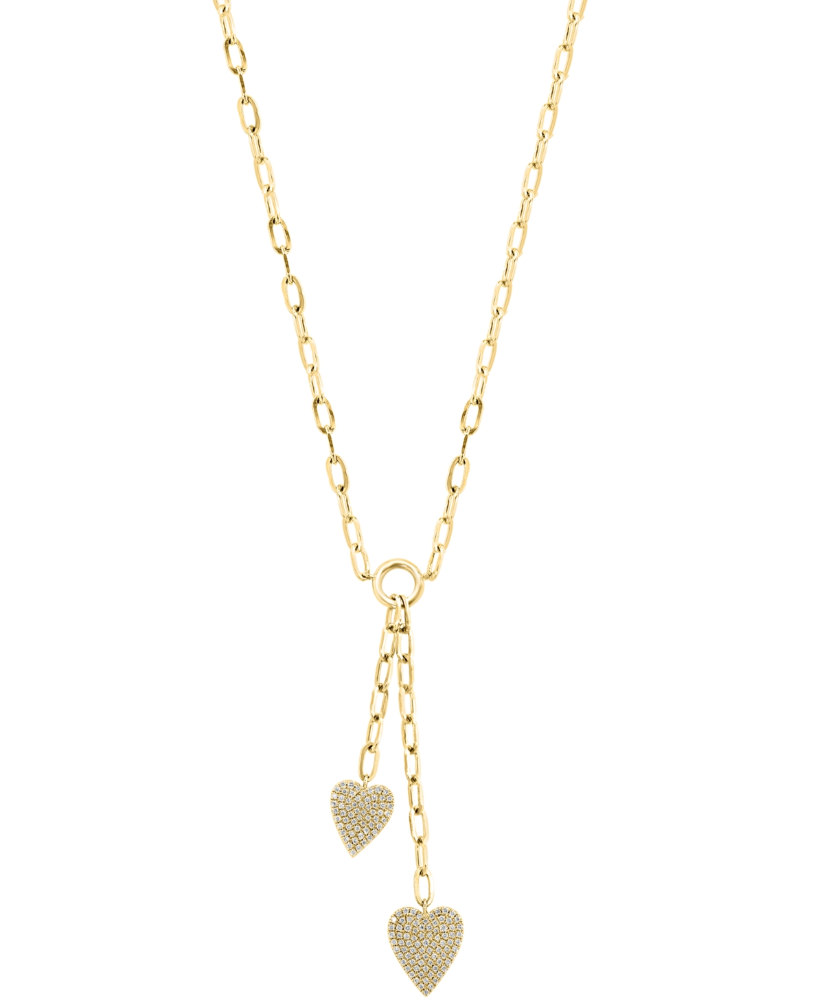 Effy Collection Effy Diamond Double Heart 18" Lariat Necklace (1/2 Ct. T.w.) In 14k Gold