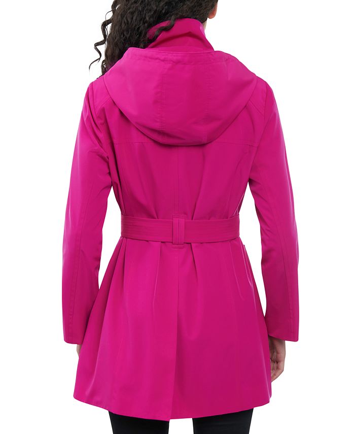 London Fog Women's Hooded Belted ZipFront Rain Coat Macy's