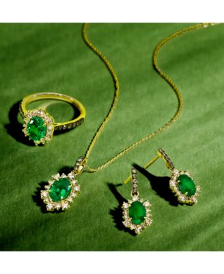 Costa Smeralda Emeralds (7/8 ct. t.w.) & Diamond (1/2 ct. t.w.) Halo Adjustable 20" Pendant Necklace in 14k Gold