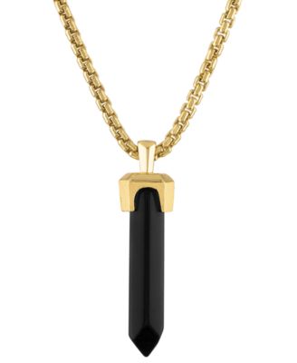 Bulova - Men's Icon Black Onyx Pendant Necklace in 14k Gold-Plated Sterling Silver, 24" + 2" extender