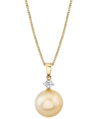 Macy's - Cultured Golden South Sea Pearl (11mm) & Diamond (1/10 ct. t.w.) 18" Pendant Necklace in 14k Gold
