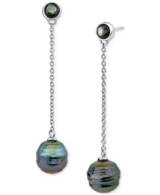 Macy's - Cultured Tahitian Baroque Pearl (10mm) & Black Mother Of Pearl Chain Drop Earrings in Sterling Silver