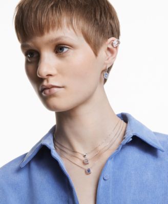 Rhodium-Plated Crystal Octagon Charm Drop Earrings