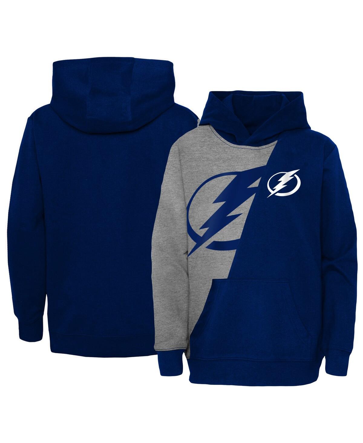 OUTERSTUFF BIG BOYS AND GIRLS HEATHER GRAY, BLUE TAMPA BAY LIGHTNING UNRIVALED PULLOVER HOODIE