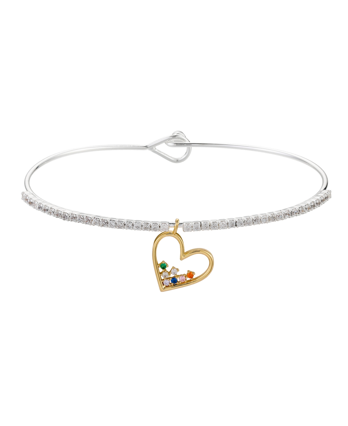 Unwritten Multi Color Cubic Zirconia Heart Bangle Bracelet In Gold Two-tone