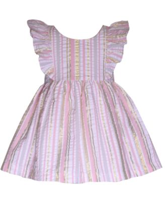Pammy's Pinafore Dress - Breakers Blue Seersucker with Sandpearl Pink