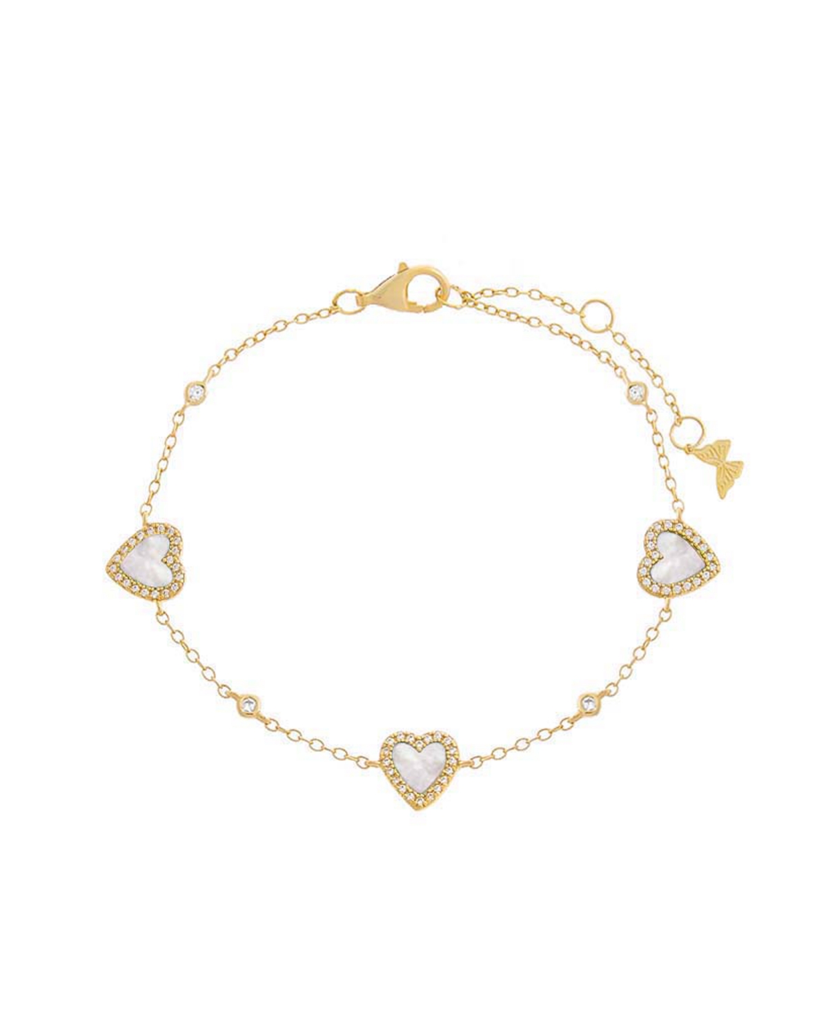 14k Gold-Plated Sterling Silver Mother of Pearl & Cubic Zirconia Heart Link Bracelet - Turquoise