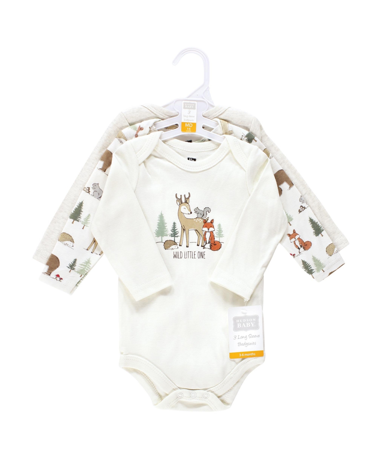 Hudson Baby Baby Boys Cotton Long-Sleeve Bodysuits,3-Pack - Forest animals