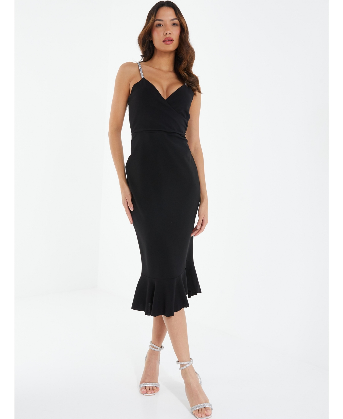 Black strappy tie deals waist fishtail midi dress