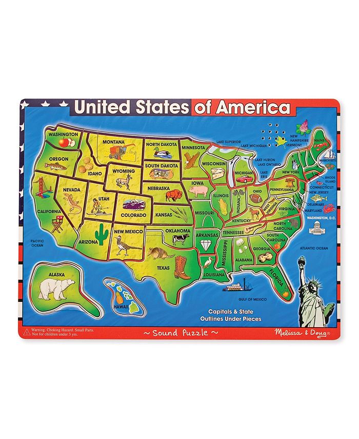 Puzzle Sonoro Mappa USA In Legno 40 Pezzi Melissa & Doug + Mini-Pad Scratch Art Omaggio
