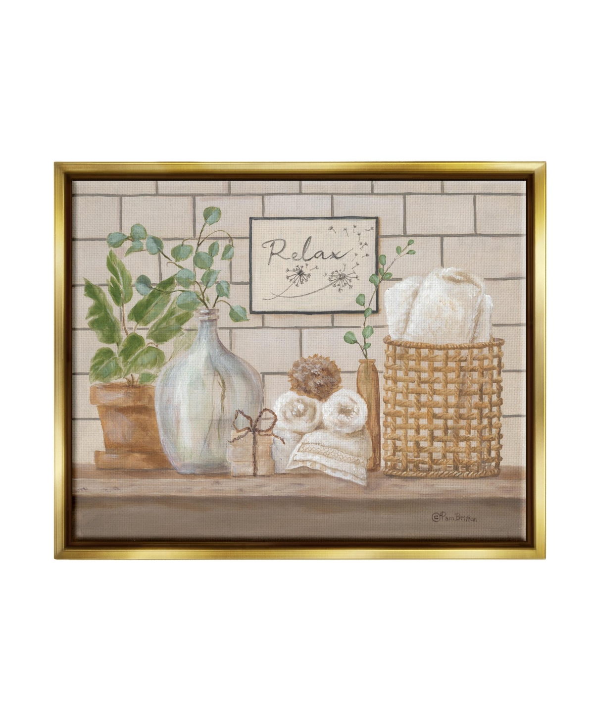 Stupell Industries Relax Uplifting Bathroom Scene Framed Floater Canvas Wall Art, 17" X 1.7" X 21" In Multi-color