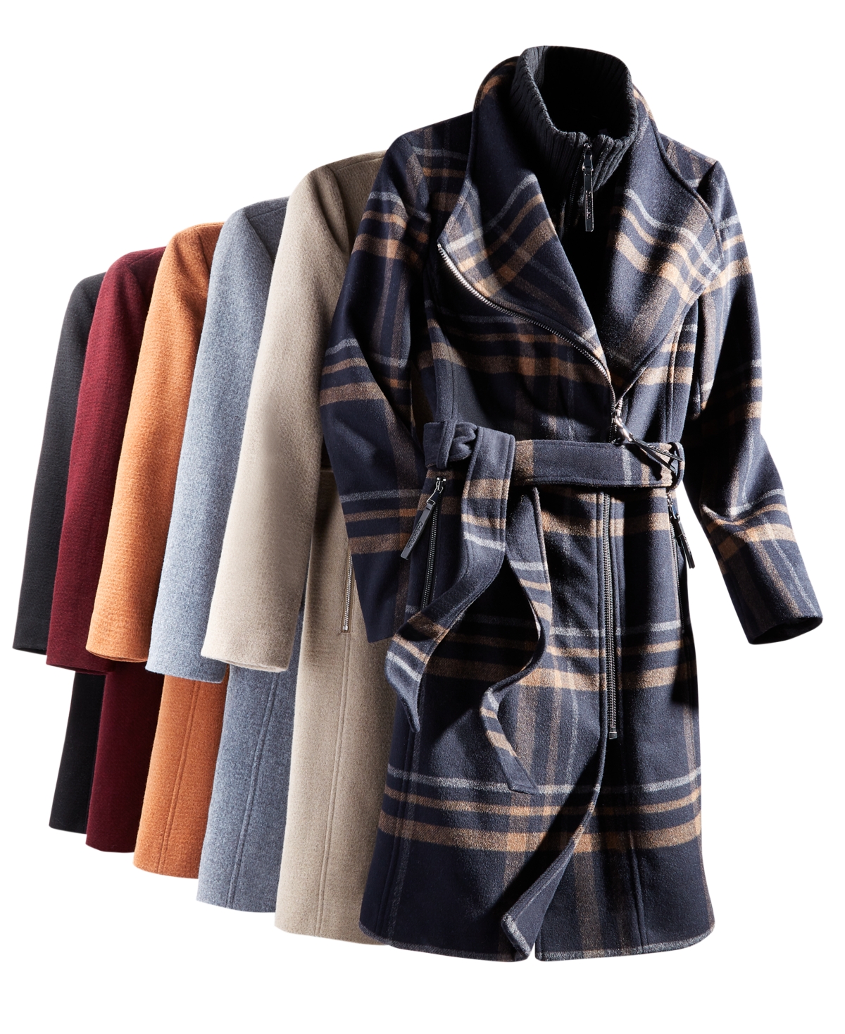 Shop Calvin Klein Womens Wool Blend Belted Wrap Coat, Created For Macys In Medium Grey