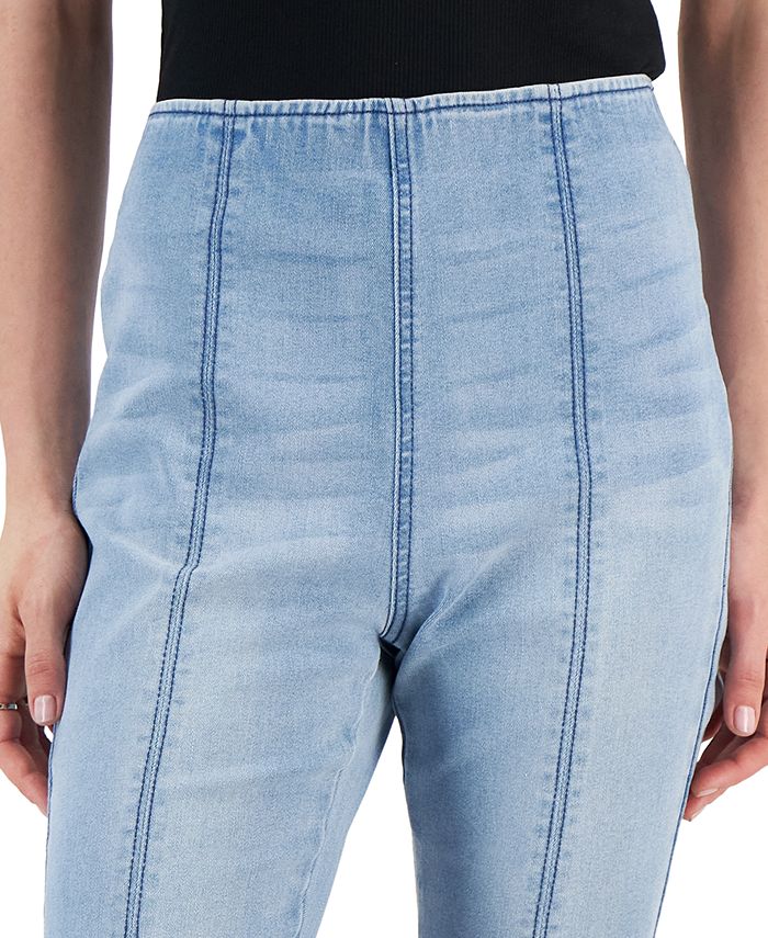 Liverpool Jeans Company Frayed Hem Pull-on Denim Shorts In Blue