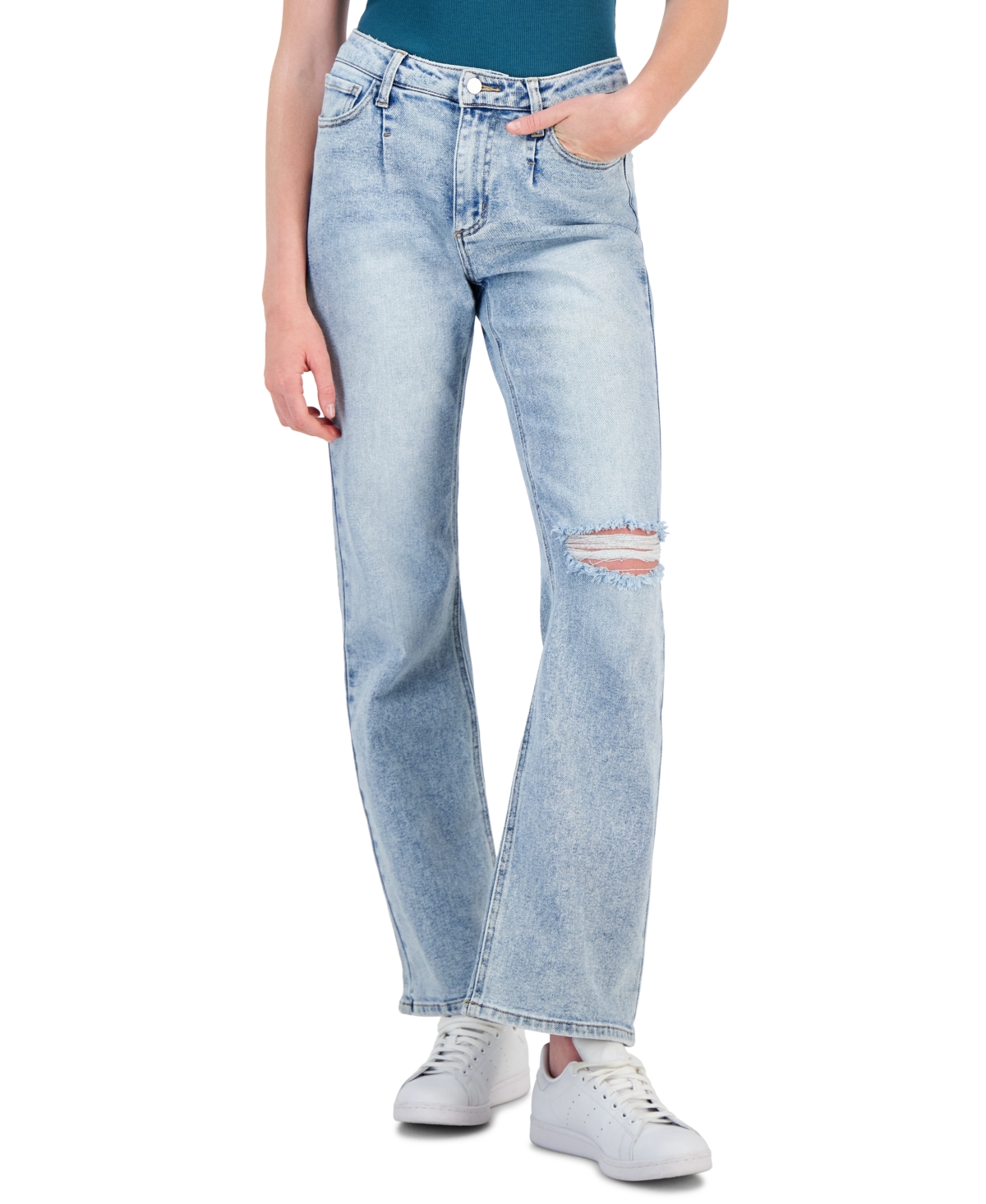 Juniors' High-Rise Relaxed Flare Jeans, Created for Macy's - Akari Wash