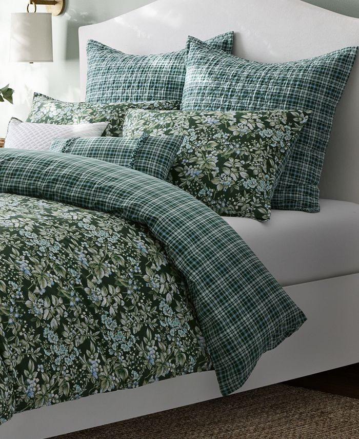 Laura Ashley Bramble Floral Cotton Reversible 7 Piece Comforter Set,  Full/Queen - Macy's