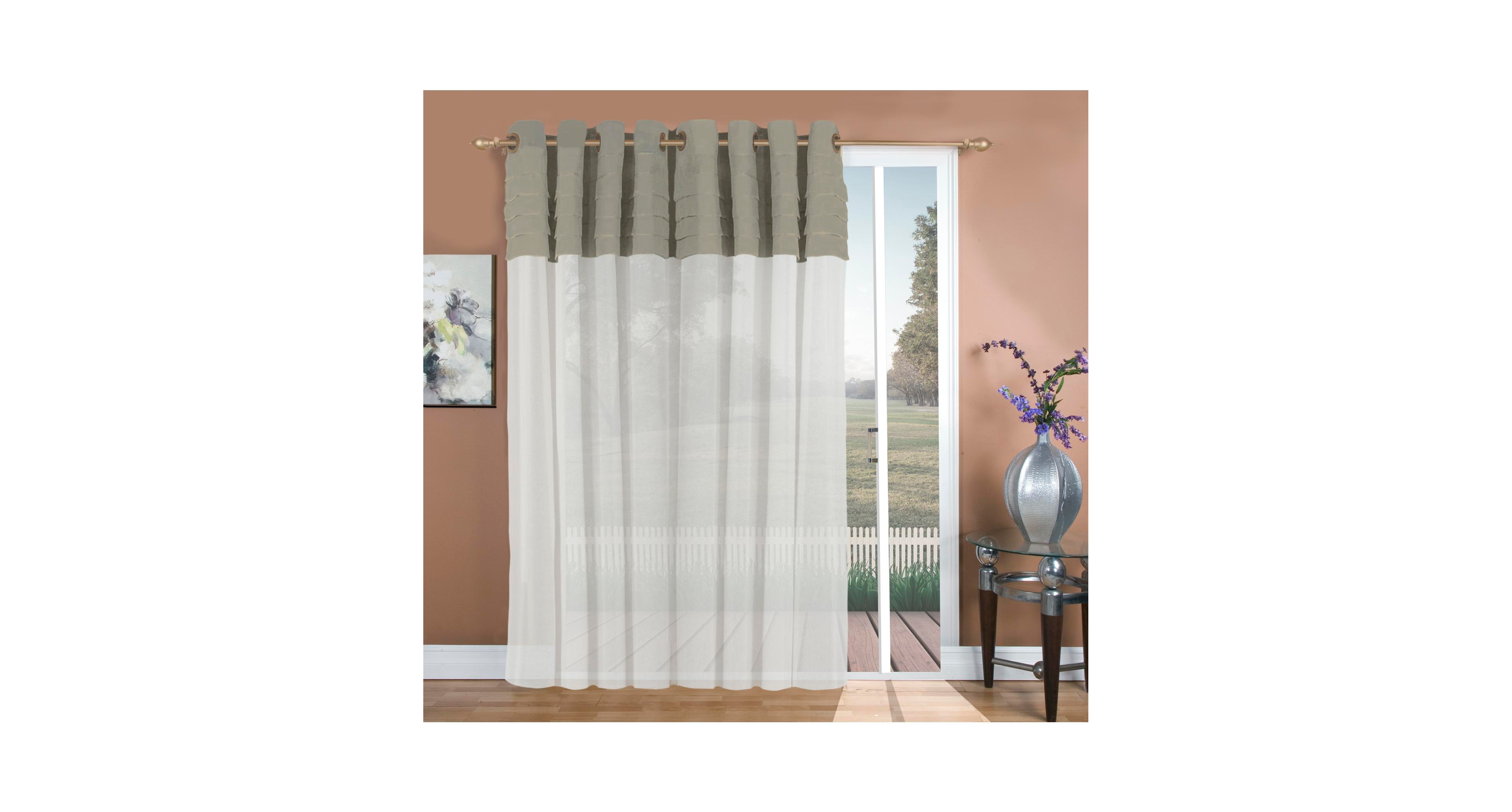 Geneva Pleated Grommet Patio Curtain Panel w/Wand 104"W x 84"L