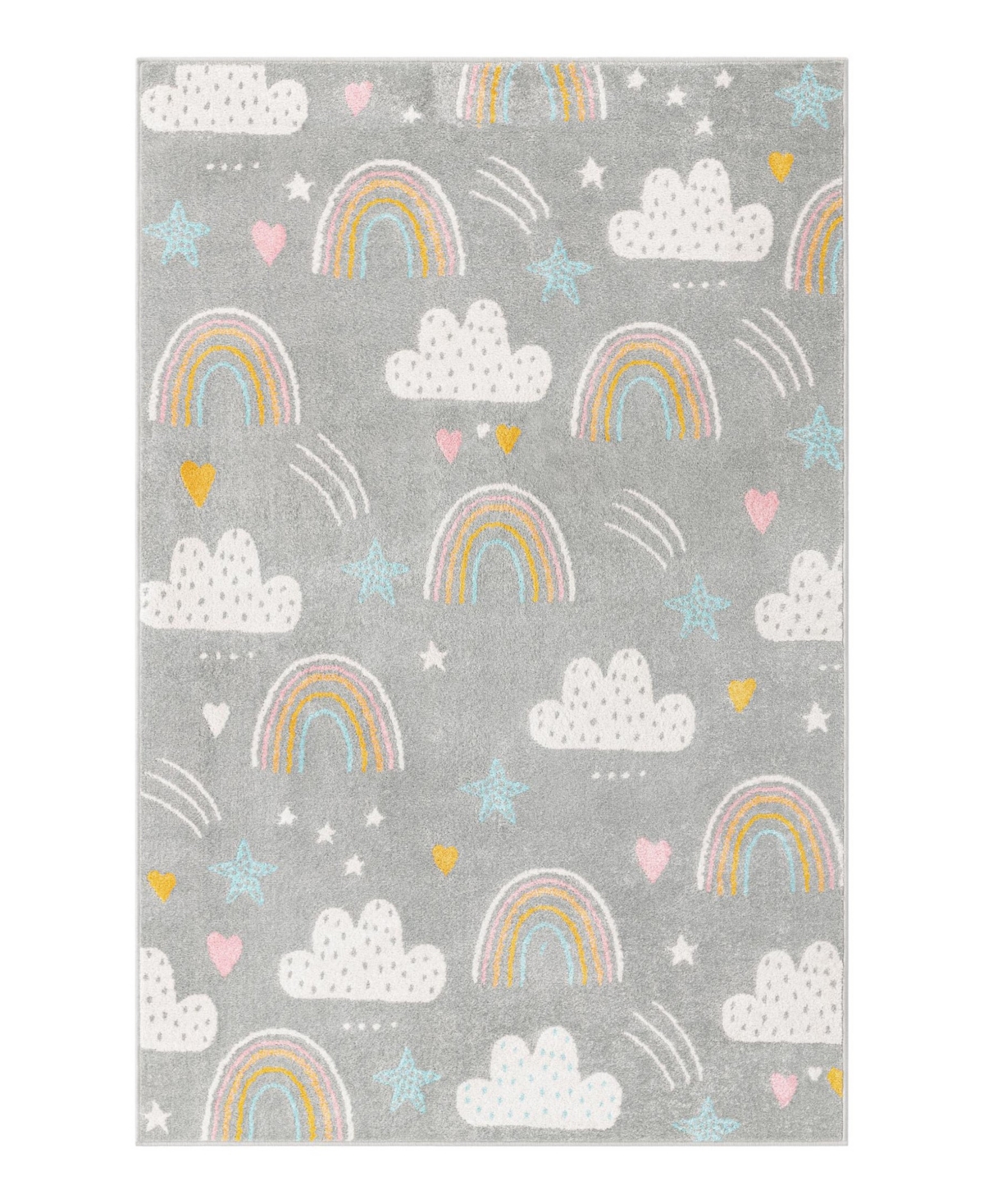 Bayshore Home Campy Kids Rainbow, Stars, And Clouds 5'3" X 8' Area Rug In Gray